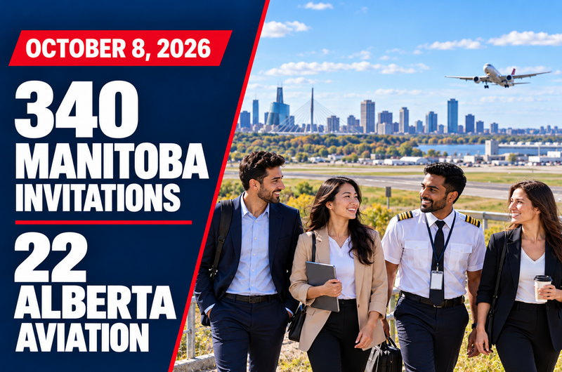 Ghasedak news graphic dated October 8, 2026 announcing 340 Manitoba invitations and 22 Alberta aviation invitations