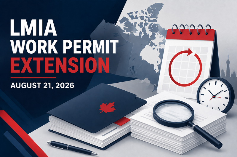 Ghasedak news illustration about IRCC's 90-day LMIA work-permit extension document window announced August 21, 2026