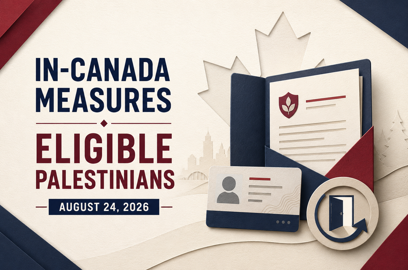 Ghasedak news illustration about IRCC's new in-Canada measures for eligible Palestinians dated August 24, 2026
