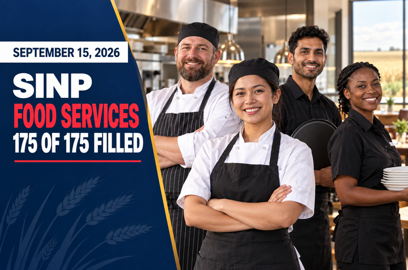 Ghasedak news graphic dated September 15, 2026 about the SINP food-services intake filling all 175 positions