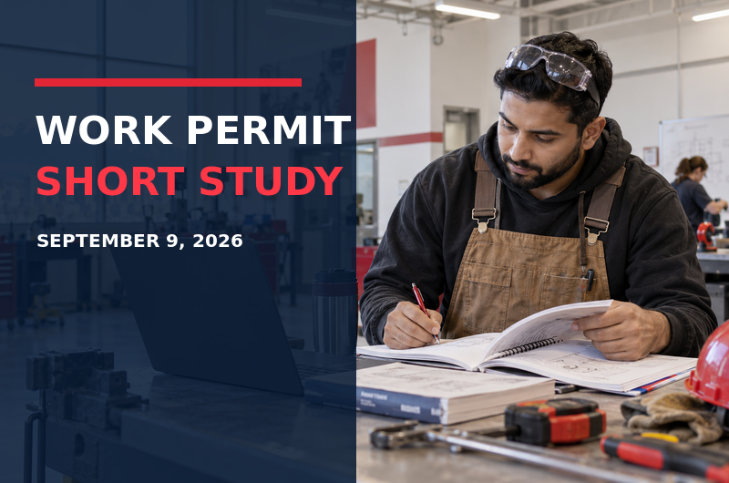 Ghasedak immigration news graphic dated September 9, 2026 showing a temporary worker completing short professional training