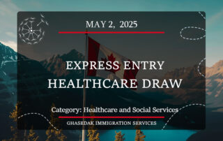 Infographic highlighting Canada’s Express Entry Healthcare Draw 2025, showing 500 ITAs issued and CRS cutoff of 510, with healthcare icons and May 2 date.